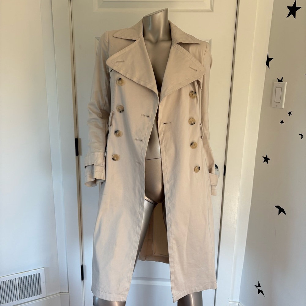 Theory Daye Tan Double Breasted Trench Coat Size Small - Picture 3 of 10
